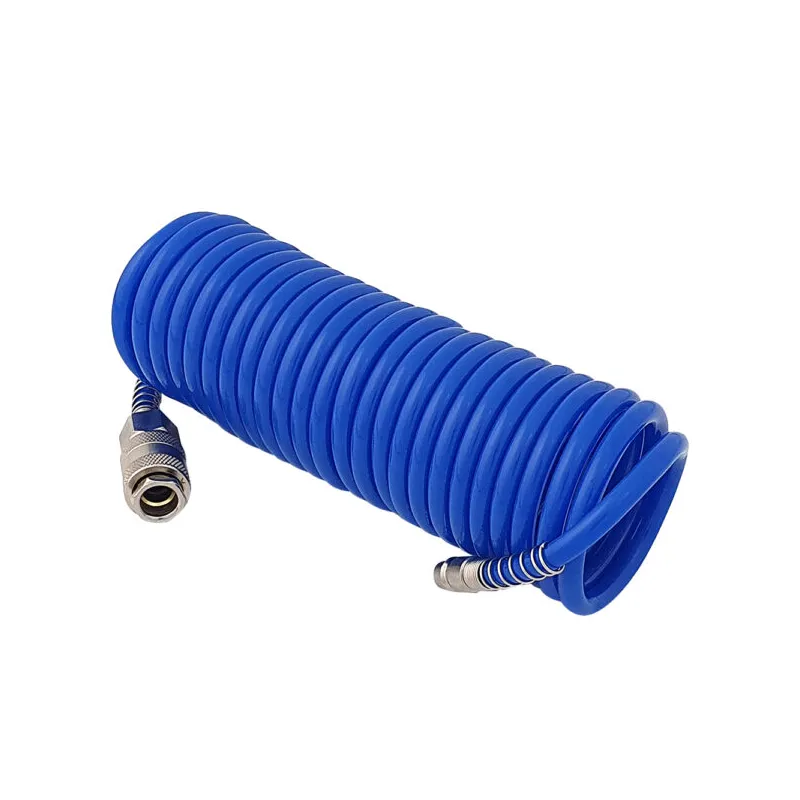 wąż PU niebieski spiralny 5.5x8mm z szybkozłączem 5m