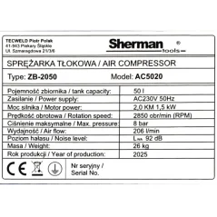 Kompresor 230V 50l 8 bar 1,5 kW Sherman