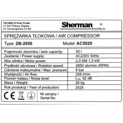 Kompresor 230V 50l 8 bar 1,5 kW Sherman