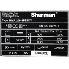 Spawarka Sherman MMA 200 Speedy (230V, 200A/60% IGBT, wyświetlacz, walizka)