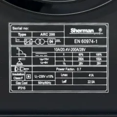 Spawarka Sherman ARC 200C (230V, 200A/60% IGBT, wyświetlacz)