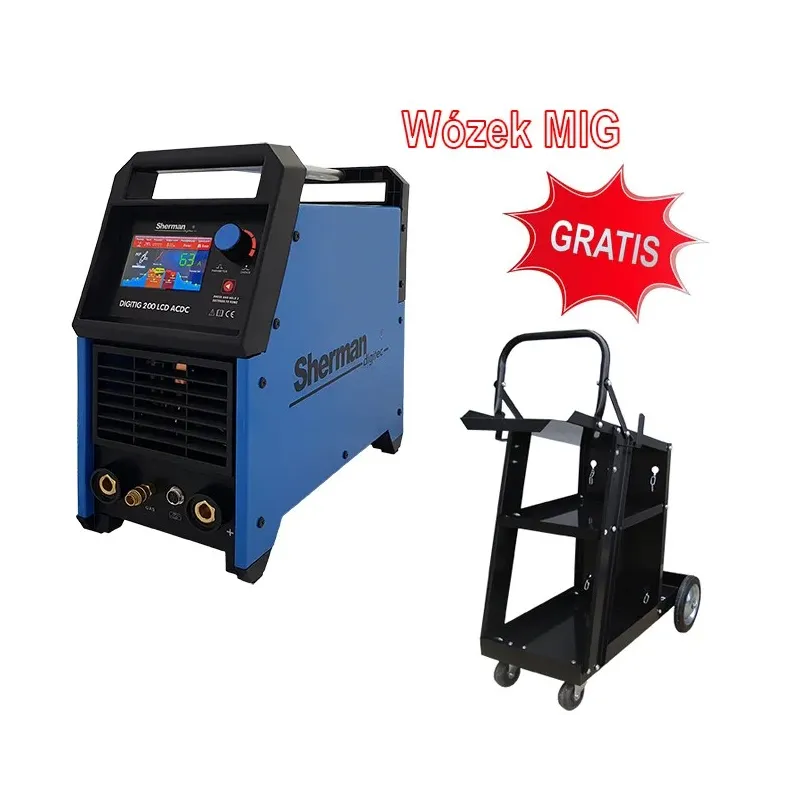 Spawarka Sherman DIGITIG 200 LCD AC/DC (230V 200A/40%, IGBT, puls 2T/4T, kolor. wyśw. LCD,. Pamięć) *wózek MIG gratis*