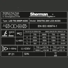 Spawarka Sherman DIGITIG 200 LCD AC/DC (230V 200A, LCD) *wózek MIG gratis*