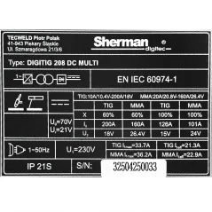 Spawarka Sherman DIGITIG 208 DC MULTI (230V, 200A/60% IGBT, puls)
