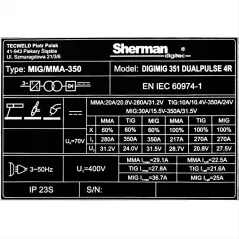 Spawarka Sherman DIGIMIG 351 DUALPULSE 4R (3x400V, 350A/60% IGBT 4R, podwójny puls. pamięć)