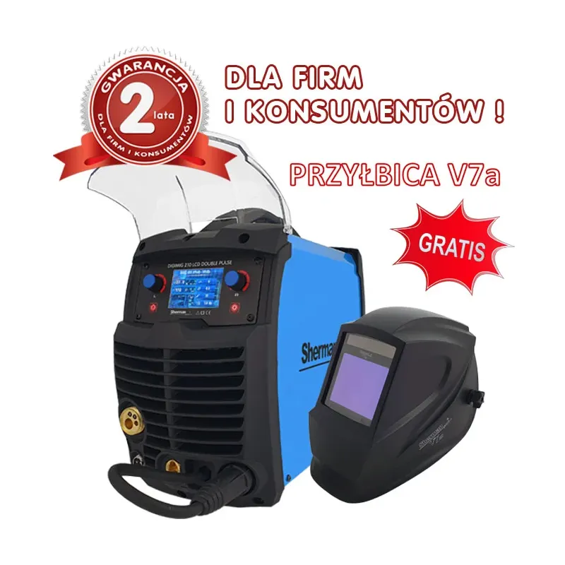Spawarka Sherman DIGIMIG 210 LCD DOUBLE PULSE (230V, 200A/30% puls, podwójny puls, synergia, wyśw.LCD) *przyłbica V6b gratis*