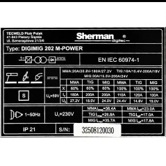 Spawarka Sherman DIGIMIG 202 M-POWER (230V 200A/60% IGBT, 2R, 2T/4T, ster cyfr., synergia)