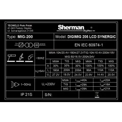 Spawarka Sherman DIGIMIG 205 LCD SYNERGIC (230V, 200A/30% IGBT)