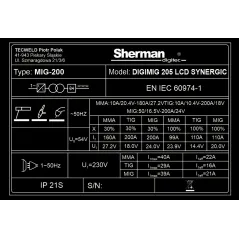 Spawarka Sherman DIGIMIG 205 LCD SYNERGIC (230V, 200A/30% IGBT)