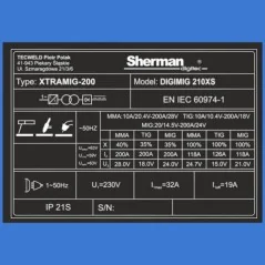Spawarka Sherman DIGIMIG 210XS (230V 200A/35% IGBT, 2R, 2T/4T, ster cyfr., synergia)