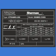 Spawarka Sherman DIGIMIG 210XS (230V 200A/35% IGBT, 2R, 2T/4T, ster cyfr., synergia)