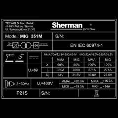 Spawarka Sherman MIG 351M/4R 3x400V 350A/60% IGBT