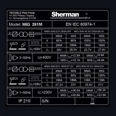 Spawarka Sherman MIG 261M/4R (230V/3x400V 250A/60% IGBT)