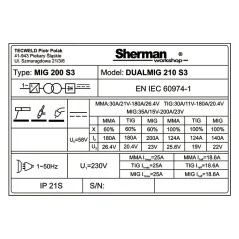 Spawarka Sherman DUALMIG 210 S3 (230V, 200A/60%, 2R)