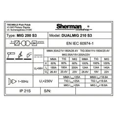Spawarka Sherman DUALMIG 210 S3 (230V, 200A/60%, 2R)