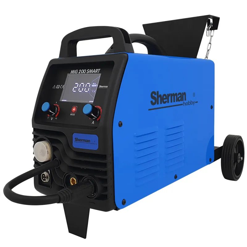 Spawarka Sherman MIG 200 SMART z kółkami i półką (230V, 200A/60%, 2R, spaw. bez gazu, wyświetlacz LCD) Spawarka Sherman MIG 200 SMART z kółkami i półką (230V, 200A/60%, 2R, spaw. bez gazu, wyświetlacz LCD)