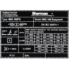 Spawarka Sherman MIG 180 Easywork (230V 180A/60% 2R)