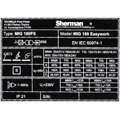 Spawarka Sherman MIG 180 Easywork (230V 180A/60% 2R)