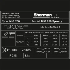 Spawarka Sherman MIG 200 Speedy (230V, 200A/60%, 2R)