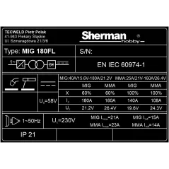 Spawarka Sherman MIG 180FL (230V, 180A/60%, IGBT, 2R)