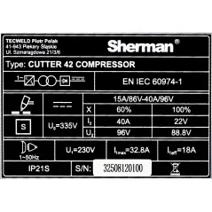 Przecinarka plazmowa Sherman CUTTER 42 COMPRESSOR