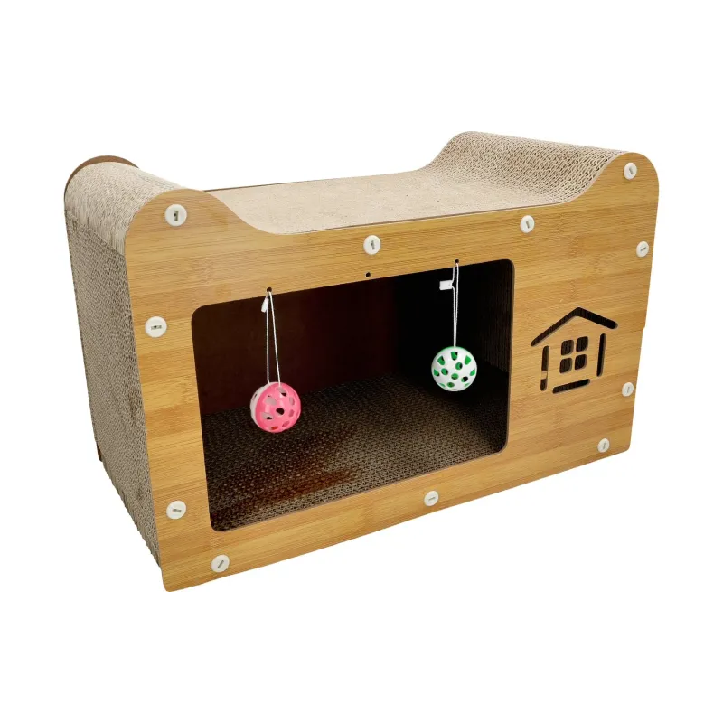 Średniej wielkości domek dla kota z drapakiem