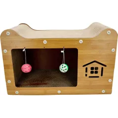 Średniej wielkości domek dla kota z drapakiem