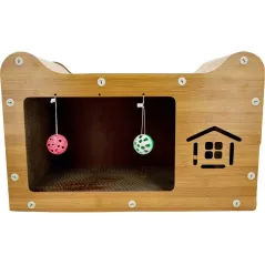 Średniej wielkości domek dla kota z drapakiem