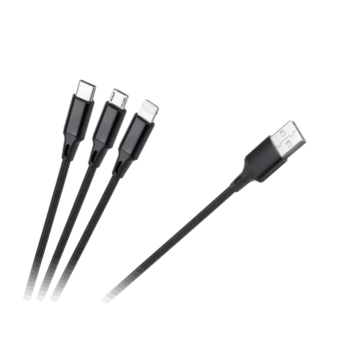 Kabel USB 3w1 microUSB, USB typu C, Lightning 100 cm