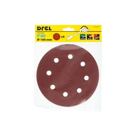 Krążki ścierne 180 mm, P80, na rzep, z 8 otworami, 5 szt.