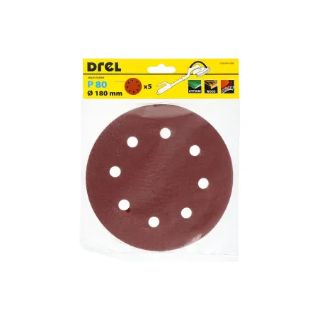 Krążki ścierne 180 mm, P80, na rzep, z 8 otworami, 5 szt.