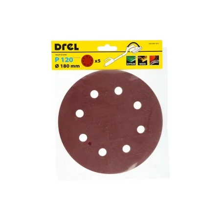 Krążki ścierne 180 mm, P120, na rzep, z 8 otworami, 5 szt.