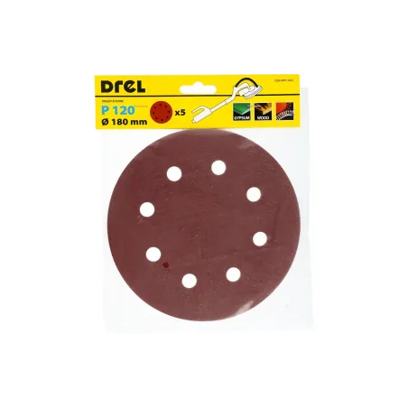 Krążki ścierne 180 mm, P120, na rzep, z 8 otworami, 5 szt.