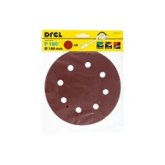 Krążki ścierne 180 mm, P180, na rzep, z 8 otworami, 5 szt.