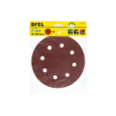 Krążki ścierne 180 mm, P180, na rzep, z 8 otworami, 5 szt.