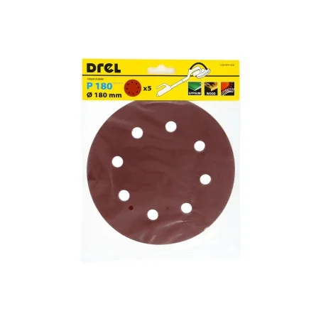 Krążki ścierne 180 mm, P180, na rzep, z 8 otworami, 5 szt.