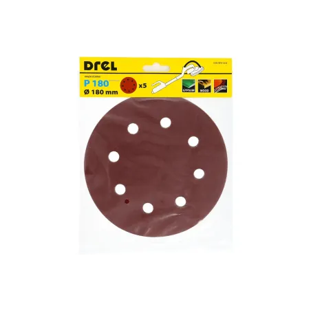 Krążki ścierne 180 mm, P180, na rzep, z 8 otworami, 5 szt.