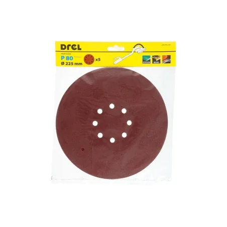 Krążki ścierne 225 mm, P80, na rzep, z 8 otworami, 5 szt.