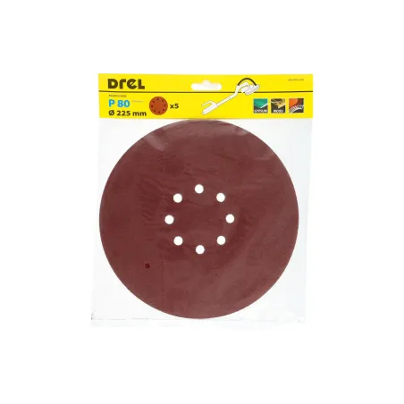 Krążki ścierne 225 mm, P80, na rzep, z 8 otworami, 5 szt.