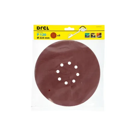 Krążki ścierne 225 mm, P120, na rzep, z 8 otworami, 5 szt.