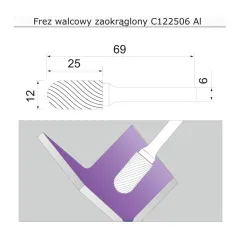 frez 12mm AL walcowy zaokrąglony C082006AL Sherman