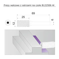 frez 12mm AL walcowy z ostrzami na czole B122506AL Sherman