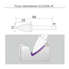 frez 12mm AL ostrołukowy G122506AL Sherman