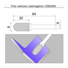 frez 8mm walcowy zaokrąglony C082006 Sherman Do stali frezy