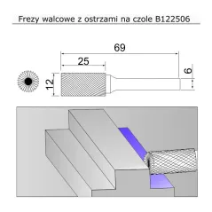 frez 12mm walcowy z ostrzami na czole B122506 Sherman