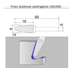 frez 6mm stożkowy zaokrąglony L061606 Sherman