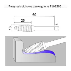 frez 16mm ostrołukowy zaokrąglony F162506 Sherman