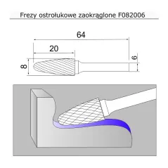 frez 8mm ostrołukowy zaokrąglony F082006 Sherman