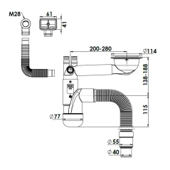 SYFON ZLEWOZMYWAKOWY, BUTELKOWY, POJEDYŃCZY 40/50, PRZYŁĄCZE DO PRALKI I ZMYWARKI