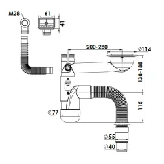 SYFON ZLEWOZMYWAKOWY, BUTELKOWY, POJEDYŃCZY 40/50, PRZYŁĄCZE DO PRALKI I ZMYWARKI